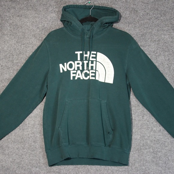 The North Face Mens L Green Pullover Hoodie Sweatshirt Logo Distressed - Picture 1 of 8